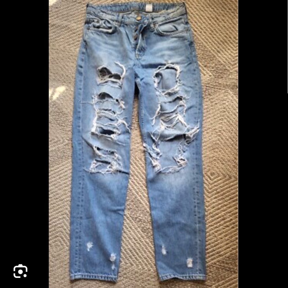 H&M &Denim Blue Distressed Women Jeans